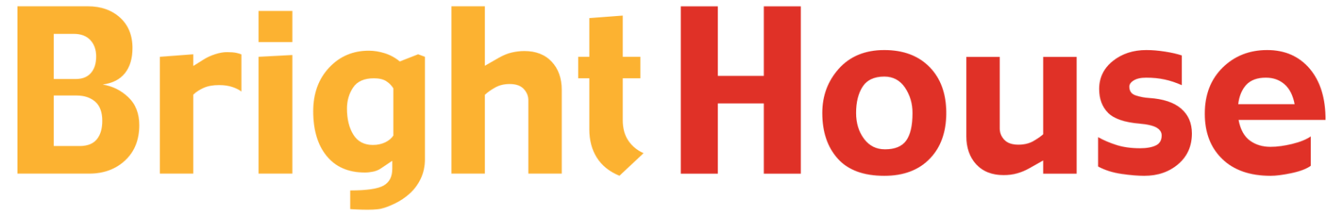 A bright house logo with orange and red letters on a white background