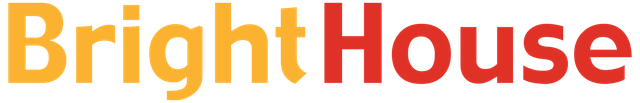 A bright house logo with orange and red letters on a white background