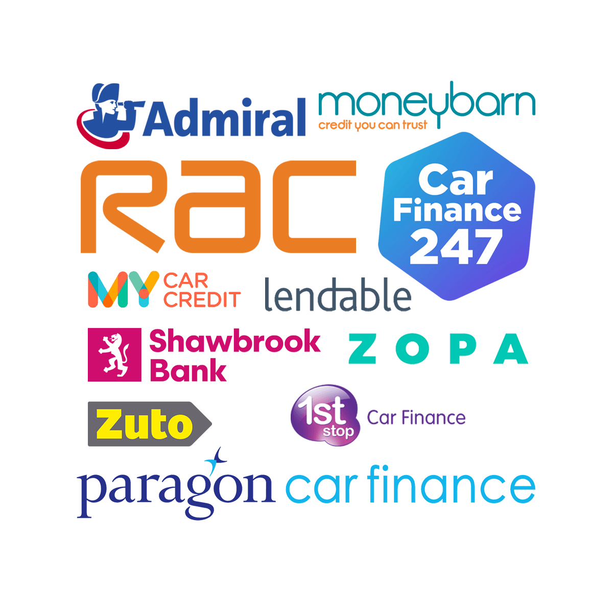 A bunch of car finance logos on a white background