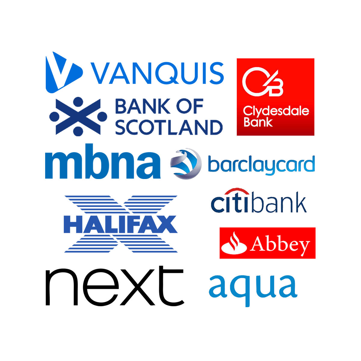 A bunch of bank logos on a white background