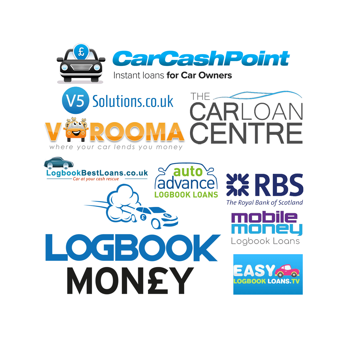 A collage of logos for car loans and logbook money
