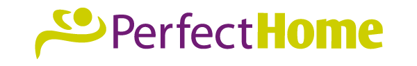 The perfect home logo is purple and green on a white background.