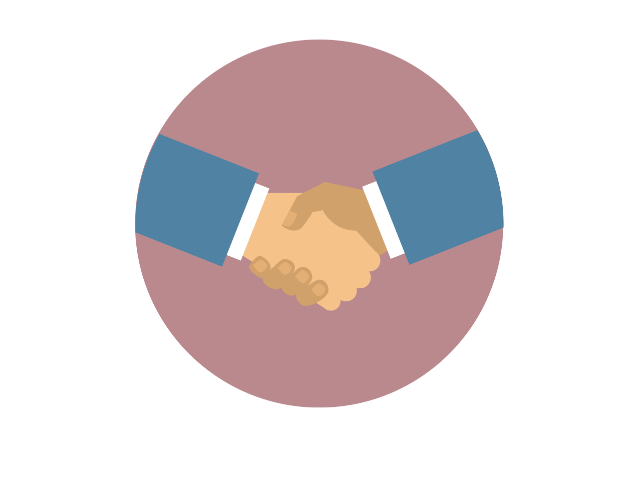 Two people are shaking hands in a circle.