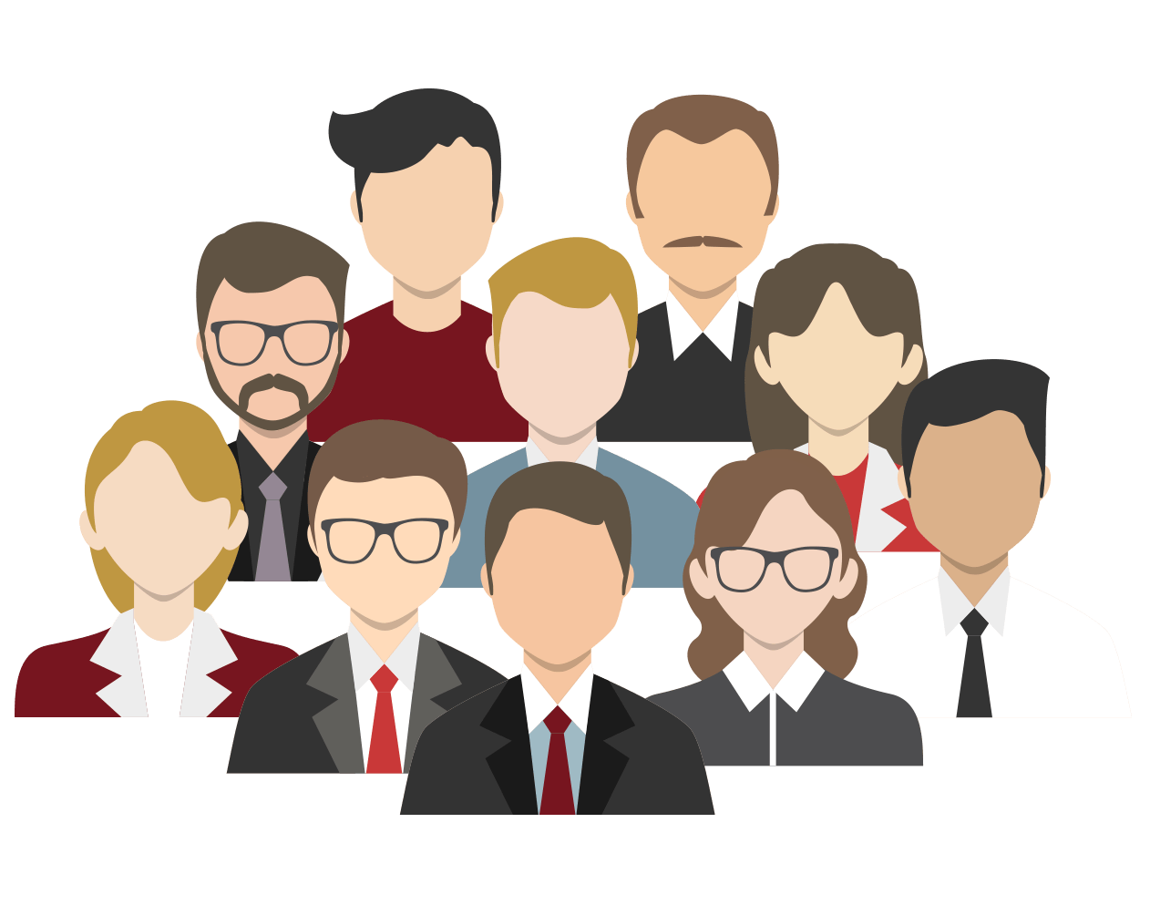 A group of people standing next to each other on a white background.